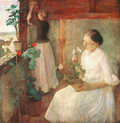 Girls Attending to Flowers by Károly Ferenczy